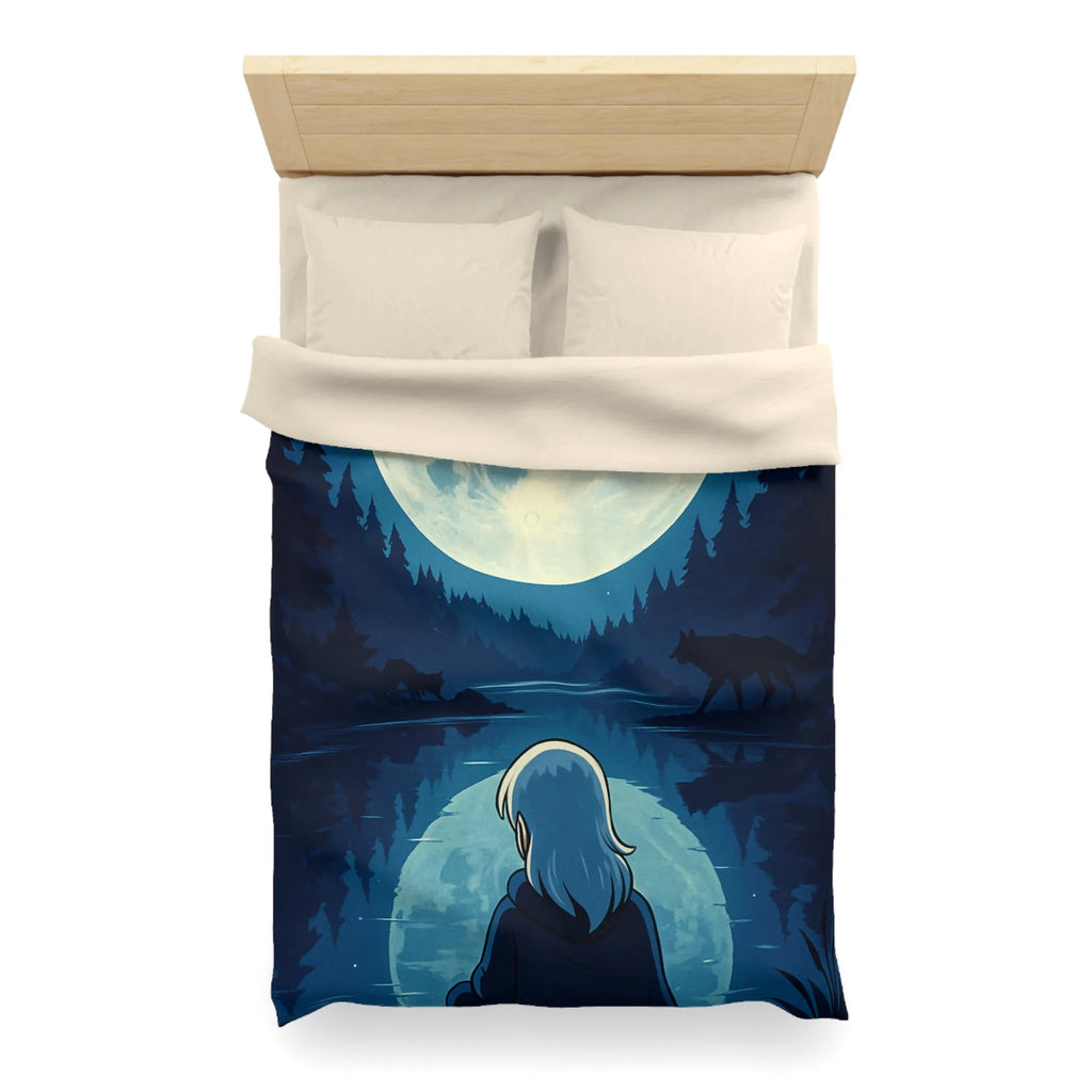 Envoûtante Housse de Couette Nocturne avec Pleine Lune Mystérieuse et Silhouette d'Arbres