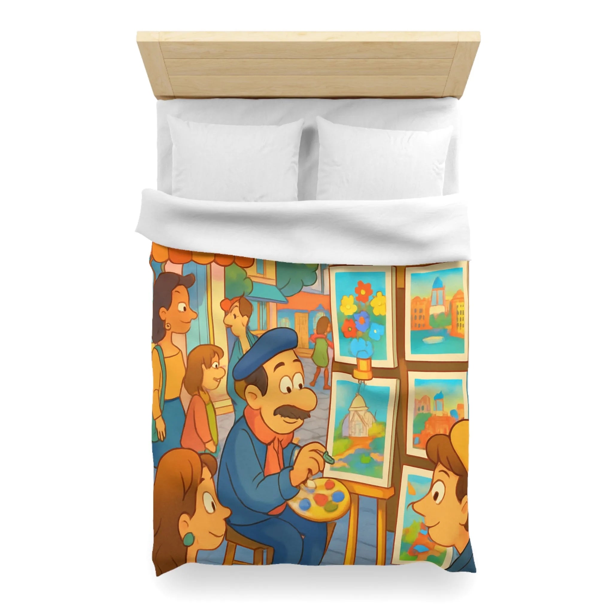 Housse de Couette Illustrée: Scène Parisienne Peintre et Moulin Rouge Enfants