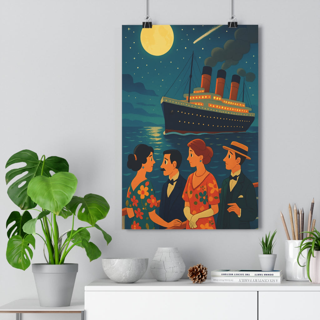 Poster décoratif dessin animé maritime bleu jaune aventure salon chambre nostalgique élégant lumineux chaleureux