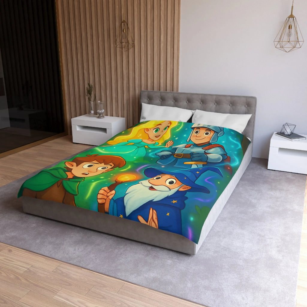 Housse de couette avec chevalier, magicien, princesse et elfes pour chambre enfant
