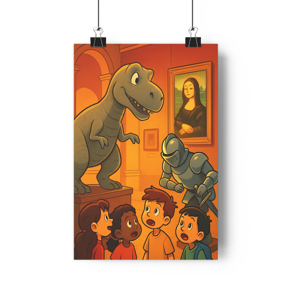 Poster décoratif enfant musée imaginaire animé joyeux coloré chambre curiosité aventure éducatif vibrant ambiance