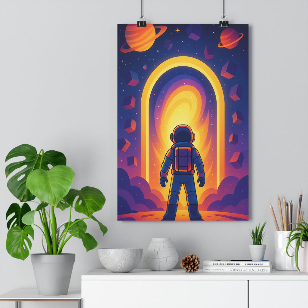 Poster décoratif astronaute cartoon orange bleu interstellaire aventure bureau chambre format 30x46 lumineux qualité