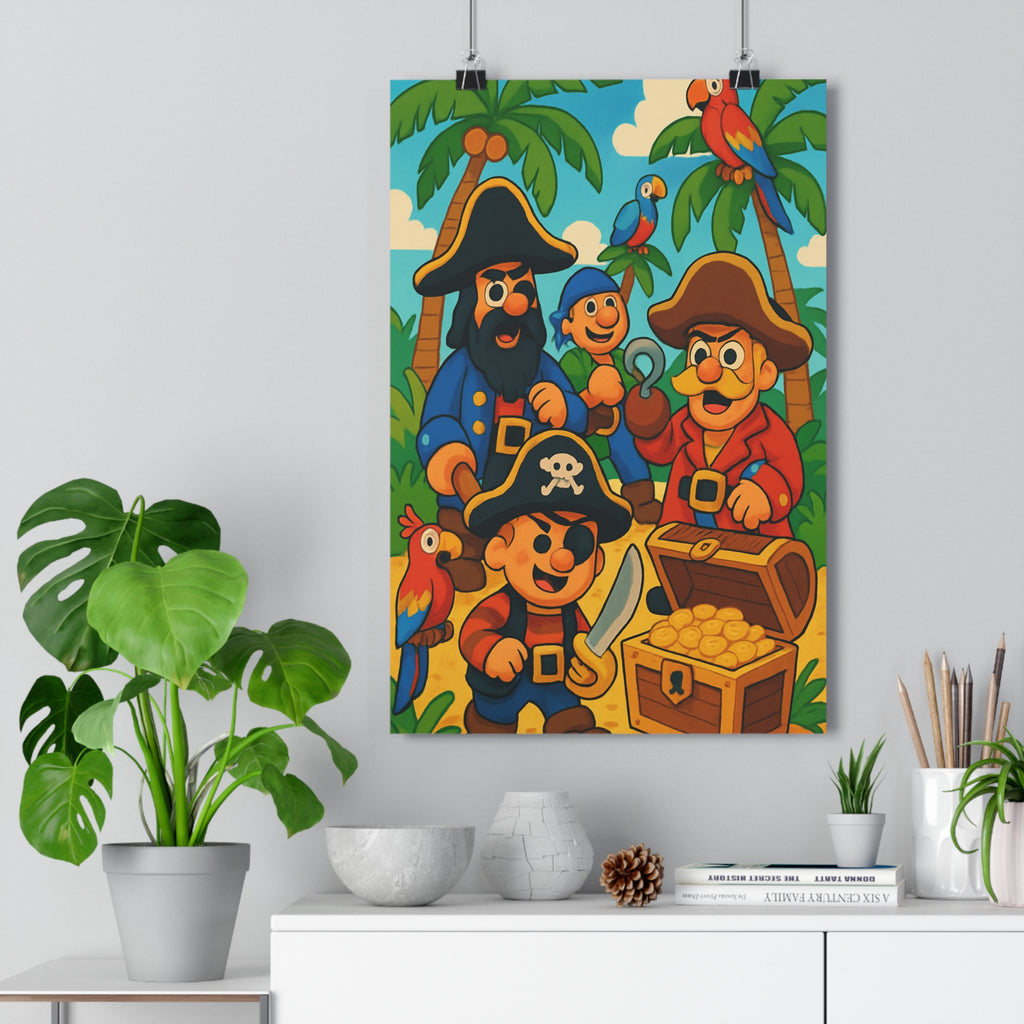 Poster décoratif enfant aventure pirate joyeux palmier perroquet trésor chambre coloré fantaisiste ludique amusant