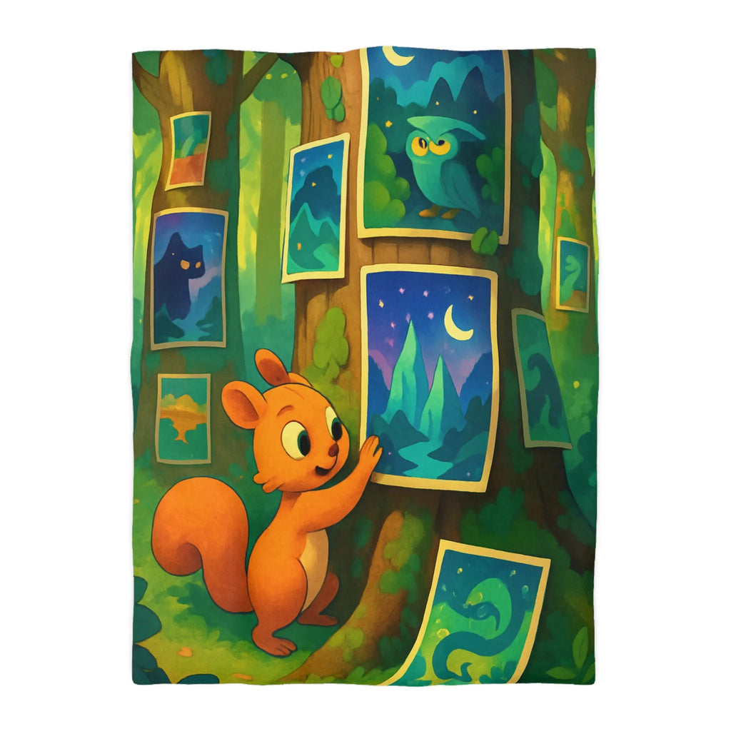 Housse de Couette Enchantée avec Écureuil et Tableaux Nocturnes pour Chambre d'Enfant