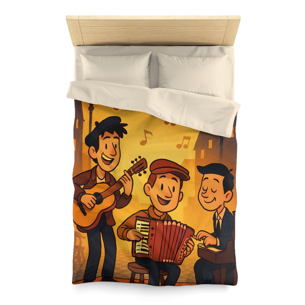 Housse de couette vintage ambiance musicale jazz avec trio de musiciens lumineux