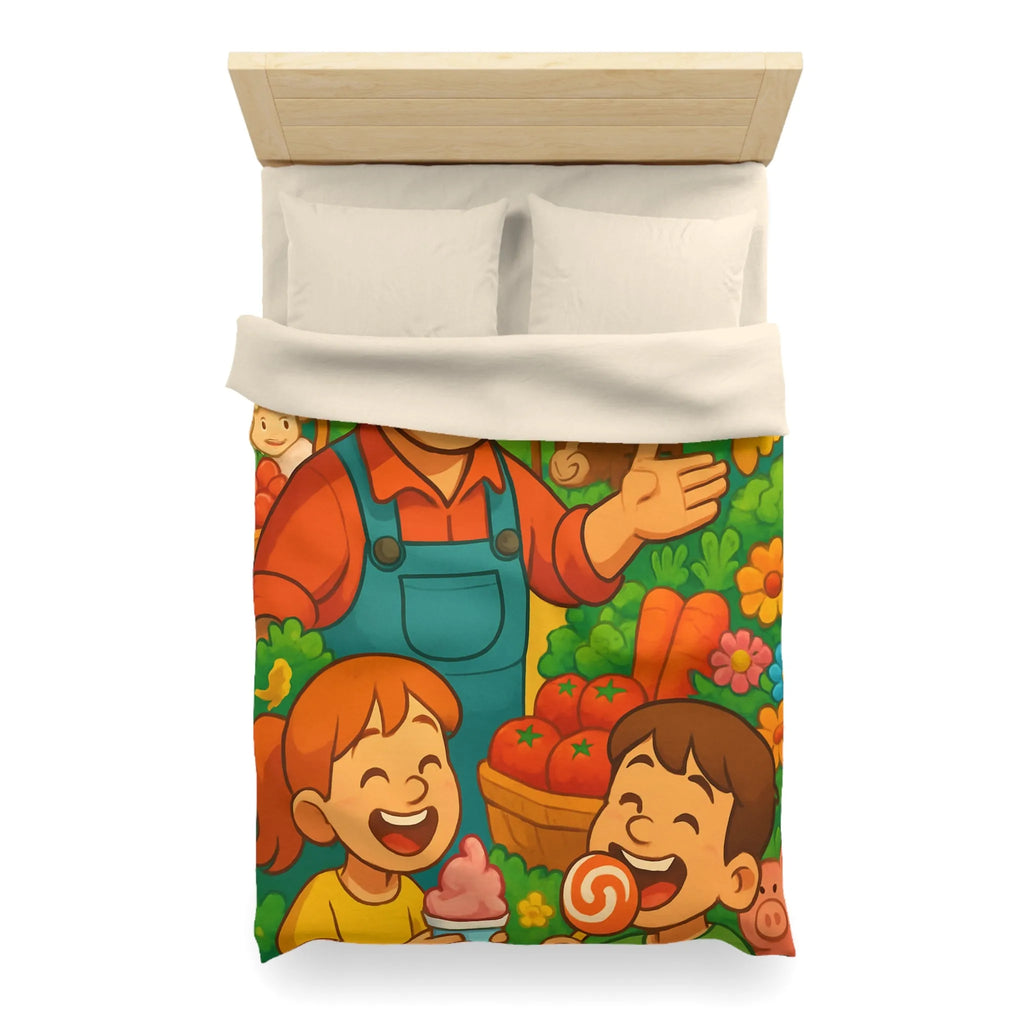 Housse de couette avec illustration joyeuse de ferme pour chambre d'enfant colorée et vivante