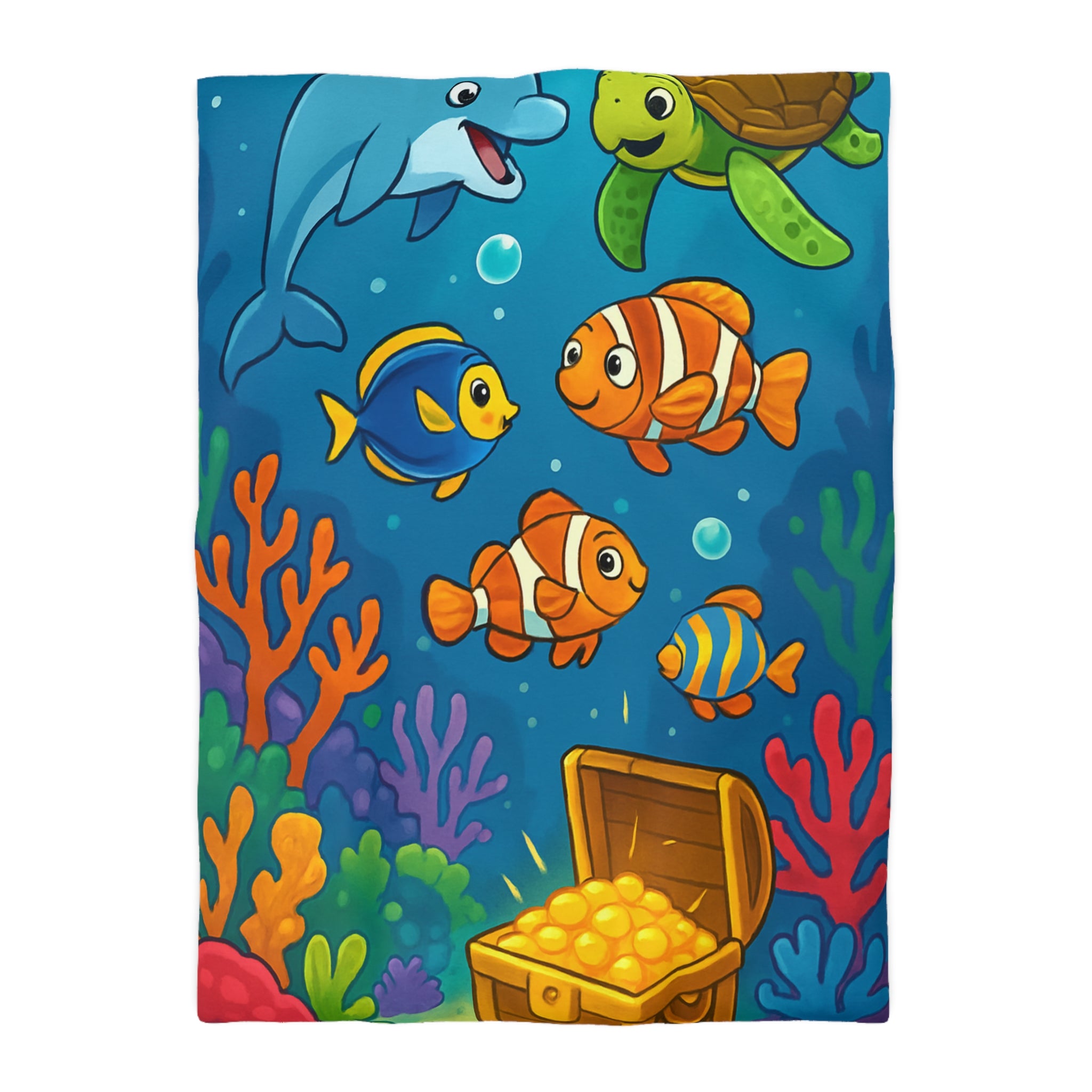 Housse de couette océan coloré avec animaux marins et coffre au trésor