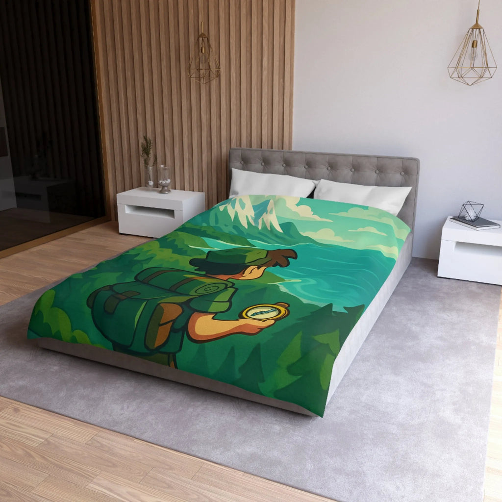 Aventure en montagne pour une housse de couette nature et voyageur contemplatif