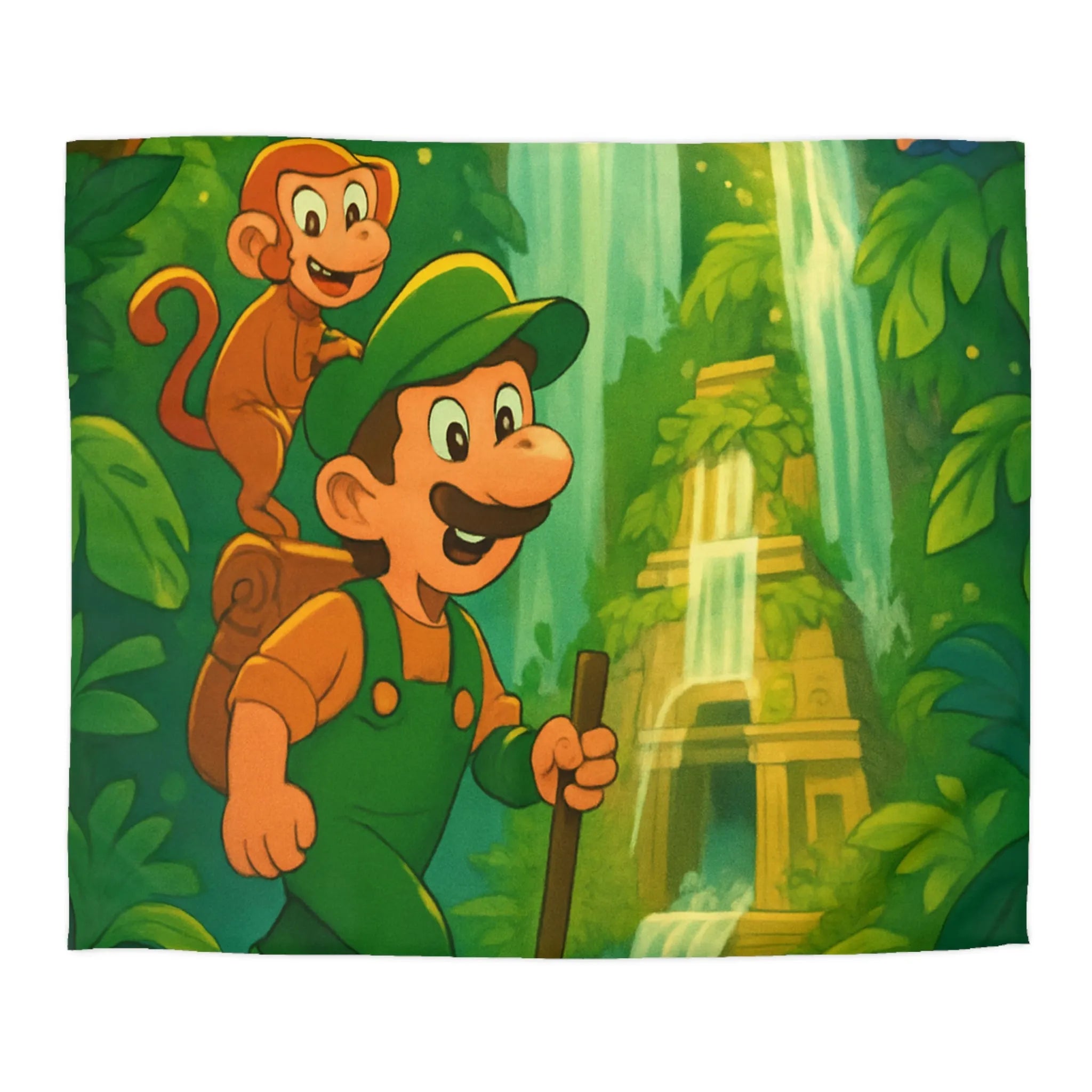 Green Plumber Journeys Through Lush Jungle With Monkey Friend And Hidden Temple Scene