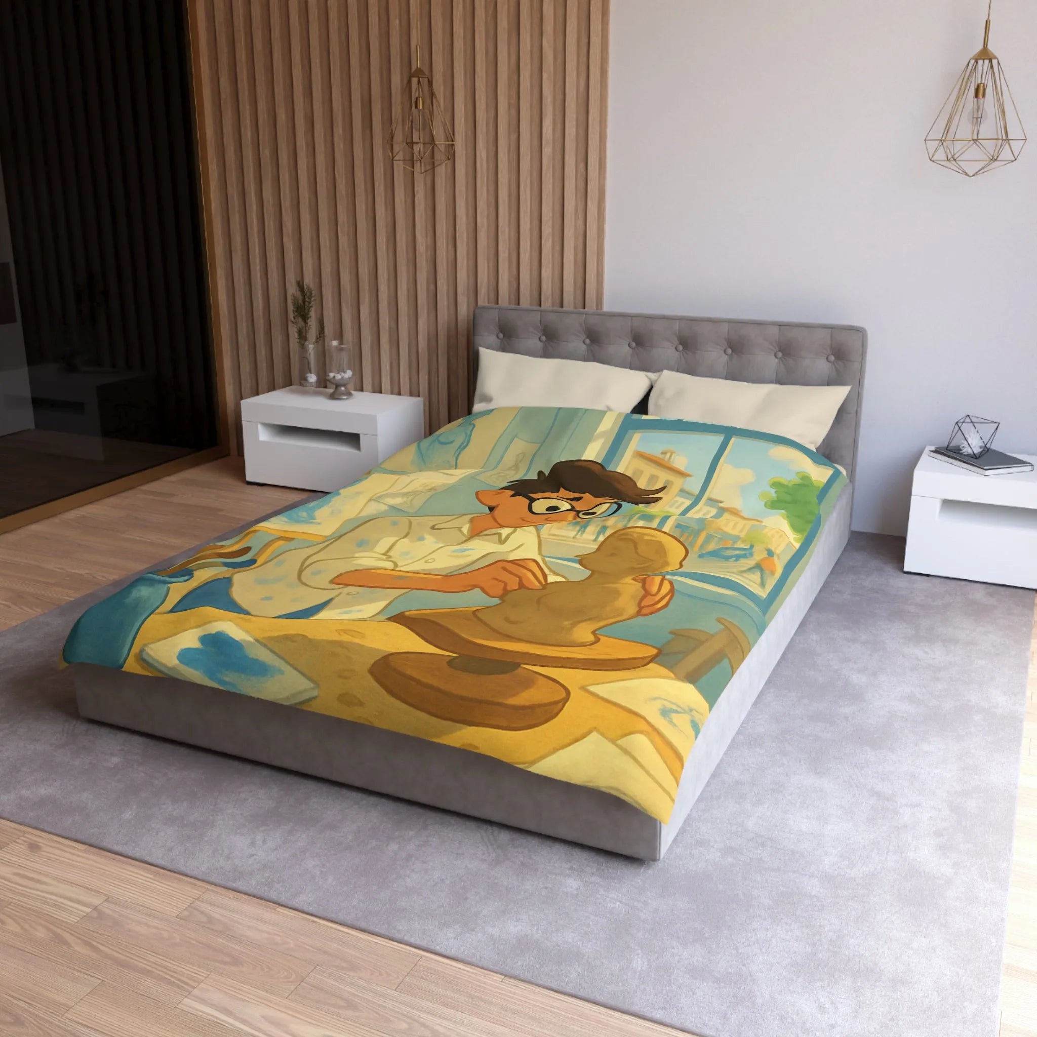 Housse de couette artistique avec design de studio de sculpture lumineusement coloré