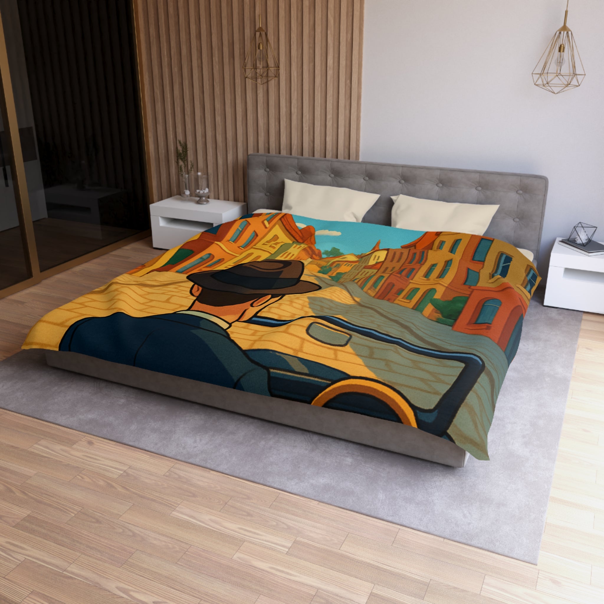 Housse de Couette Microfibre Motif Créatif Original Style Contemporain Chambre Élégante