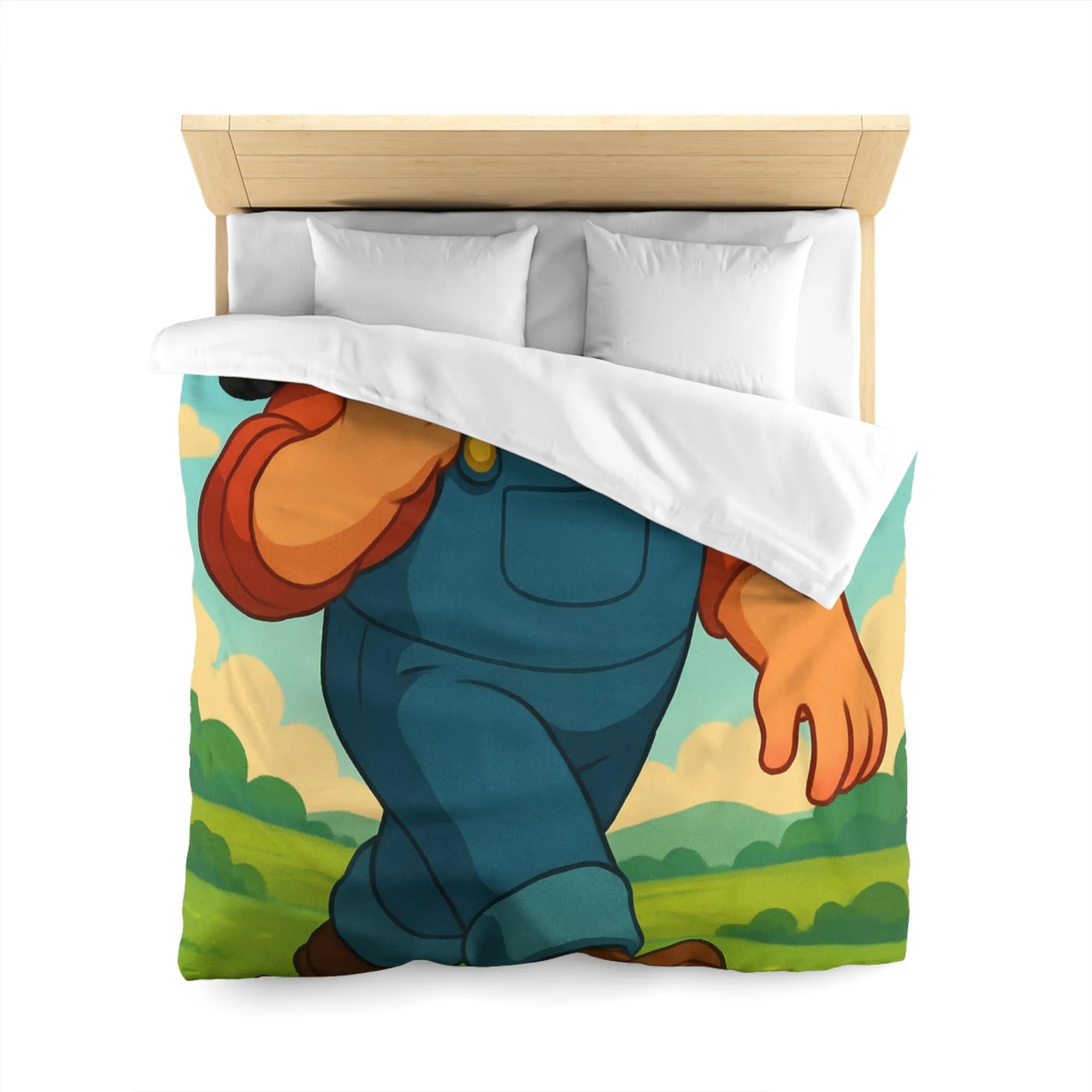 Housse de couette fermier joyeux avec animaux, arc-en-ciel et tracteur, paysage coloré