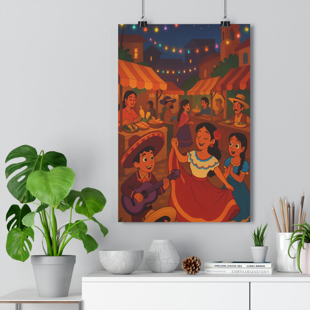 Poster décoratif cartoon festif couleurs chaudes joyeux salon chambre musique danse ambiance soirée Portugal