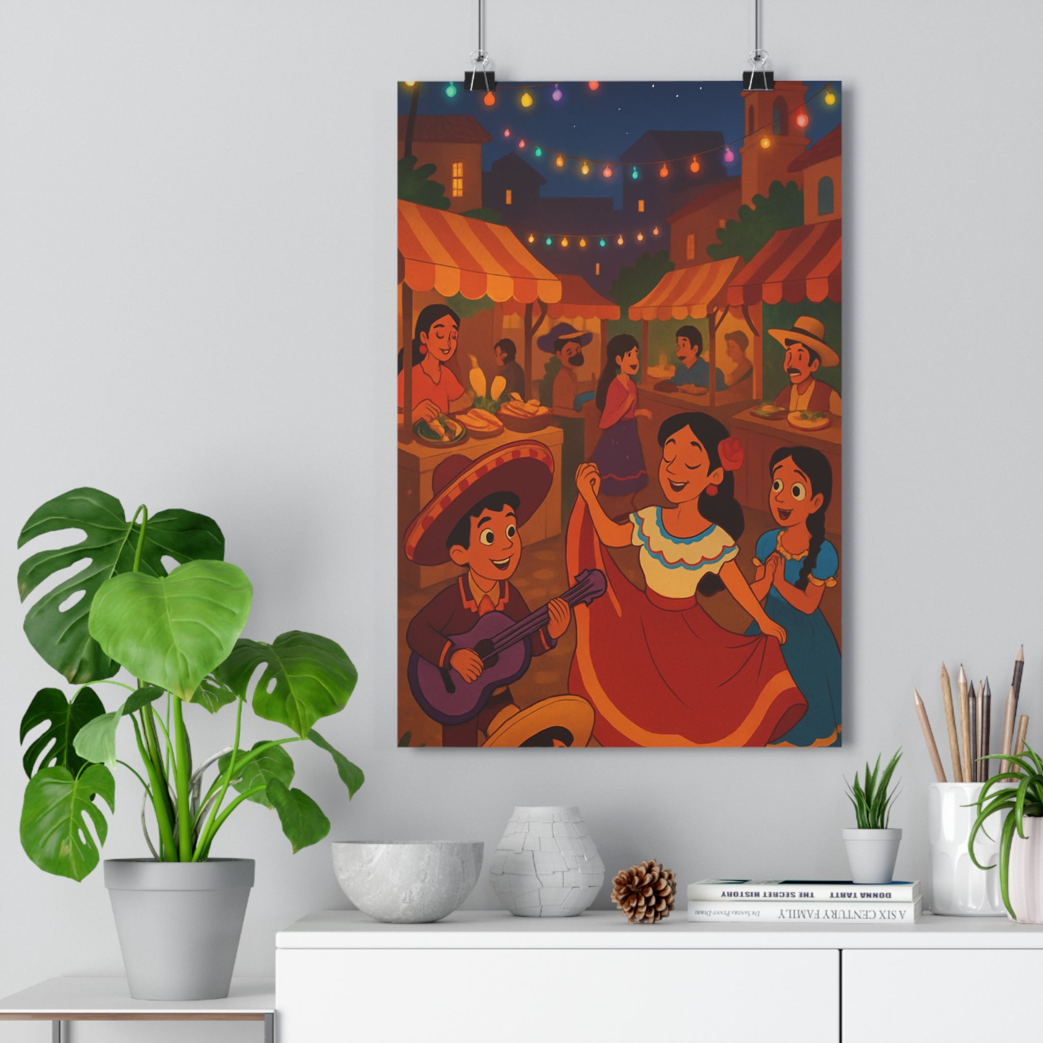 Poster décoratif cartoon festif couleurs chaudes joyeux salon chambre musique danse ambiance soirée Portugal