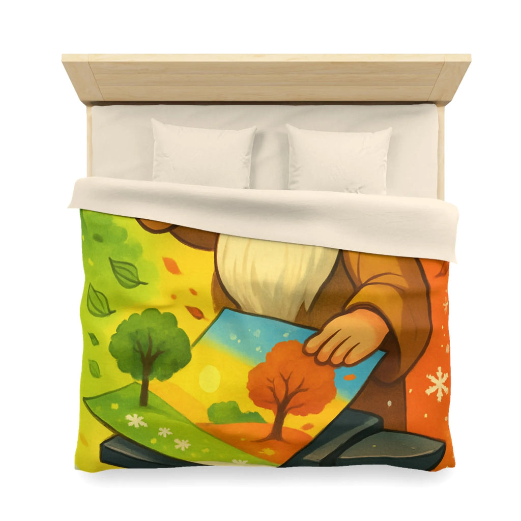 Housse de Couette Artistique aux Couleurs des Quatre Saisons avec Forge Mystique