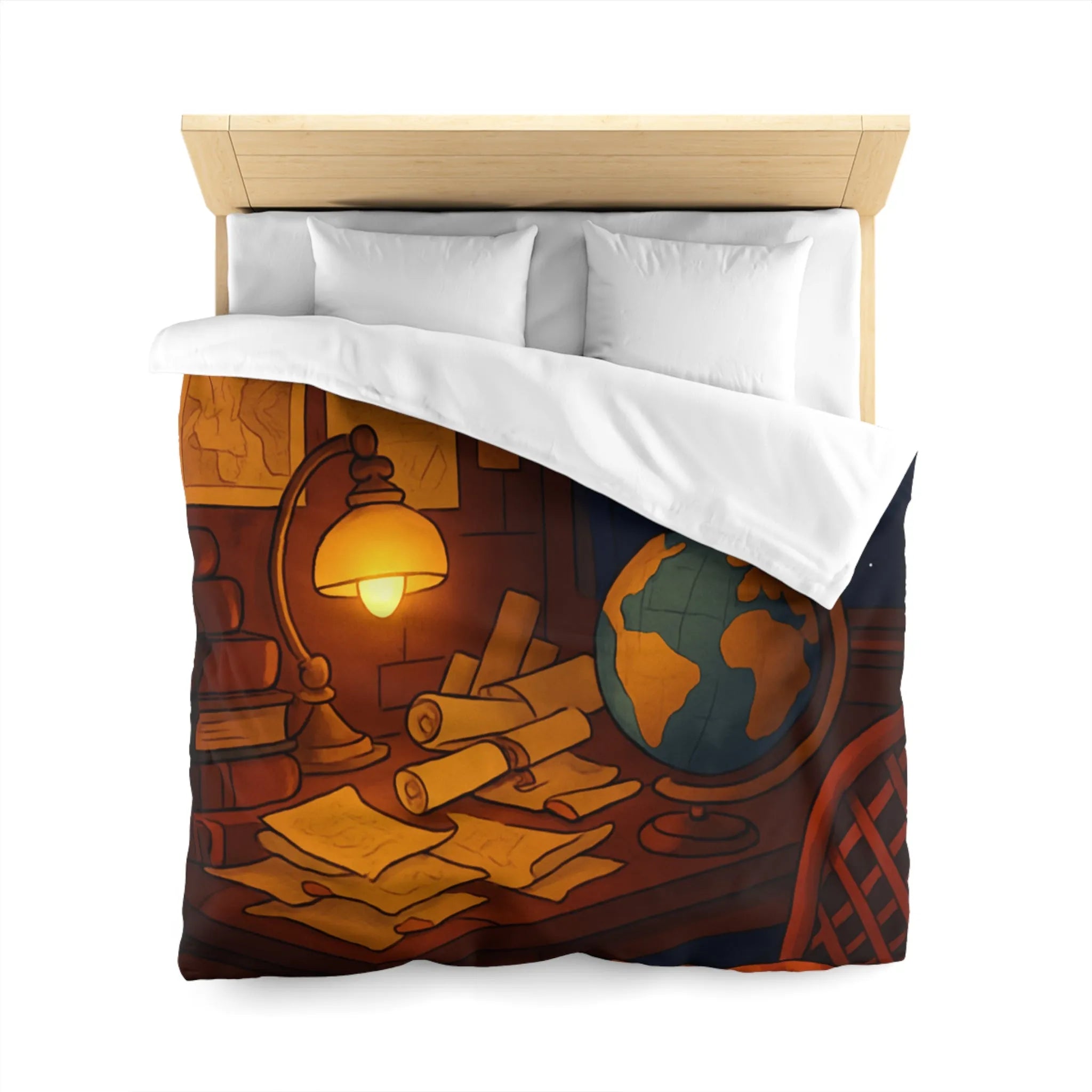 Housse de Couette Astronomie Vintage avec Chat et Globe Terrestre pour Chambre Apaisante