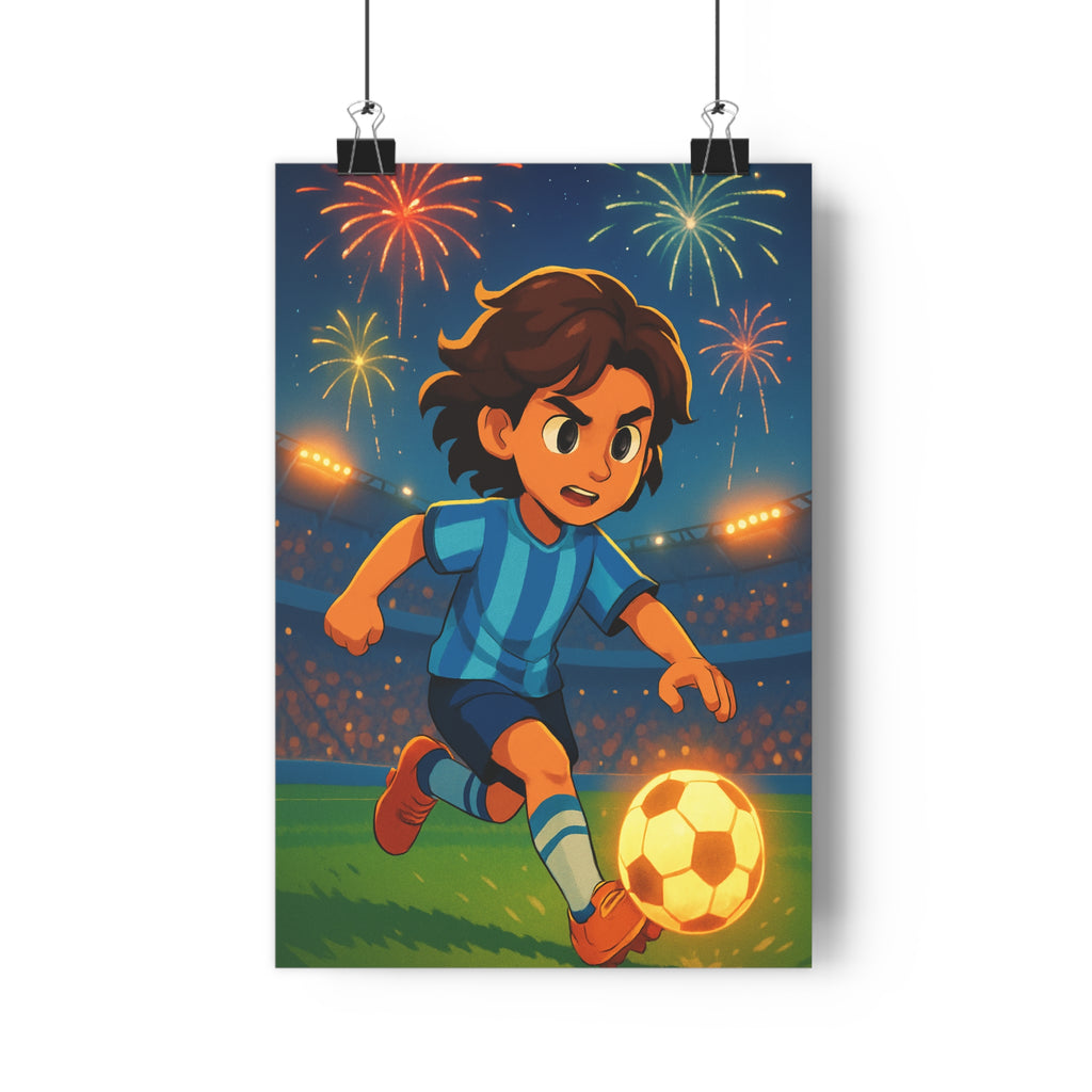 Poster décoratif cartoon football vibrant joueur dynamique couleurs éclatantes salon chambre enfant festif sportif