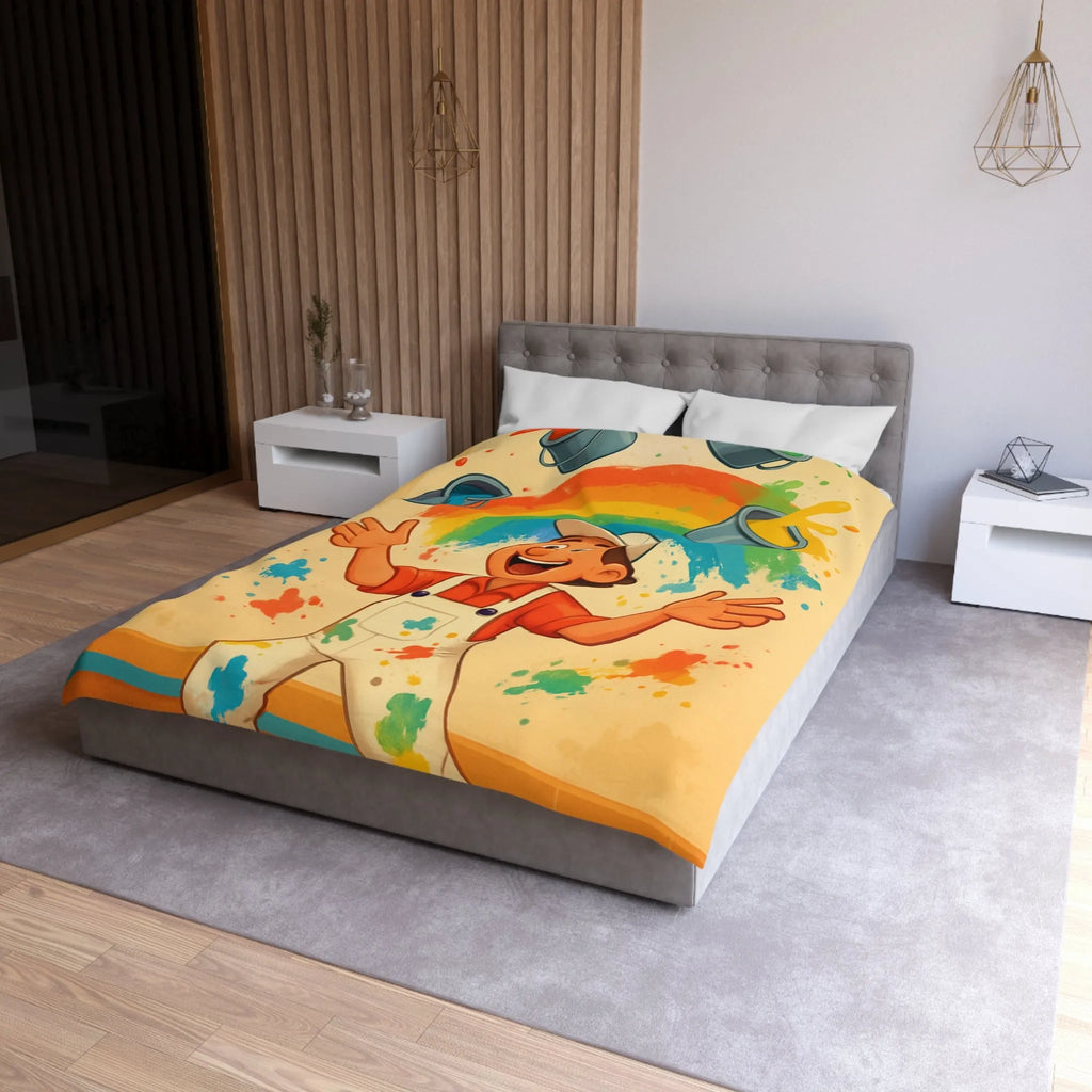 Housse de Couette Colorée avec Arc-en-ciel Artiste Jetant Peinture Joyeusement