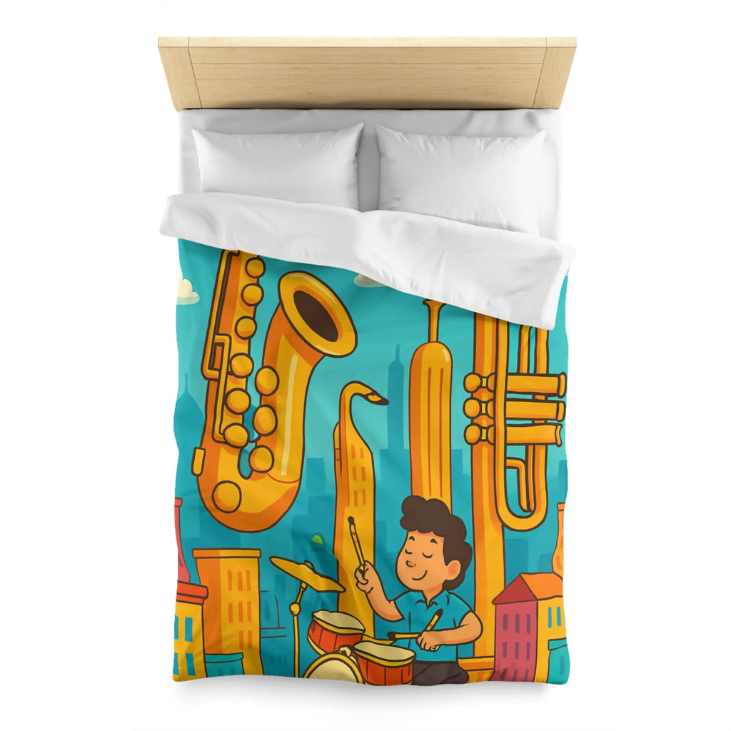 Housse de Couette Colorée avec Motif Musical pour Enfants Amoureux de Jazz en Ville