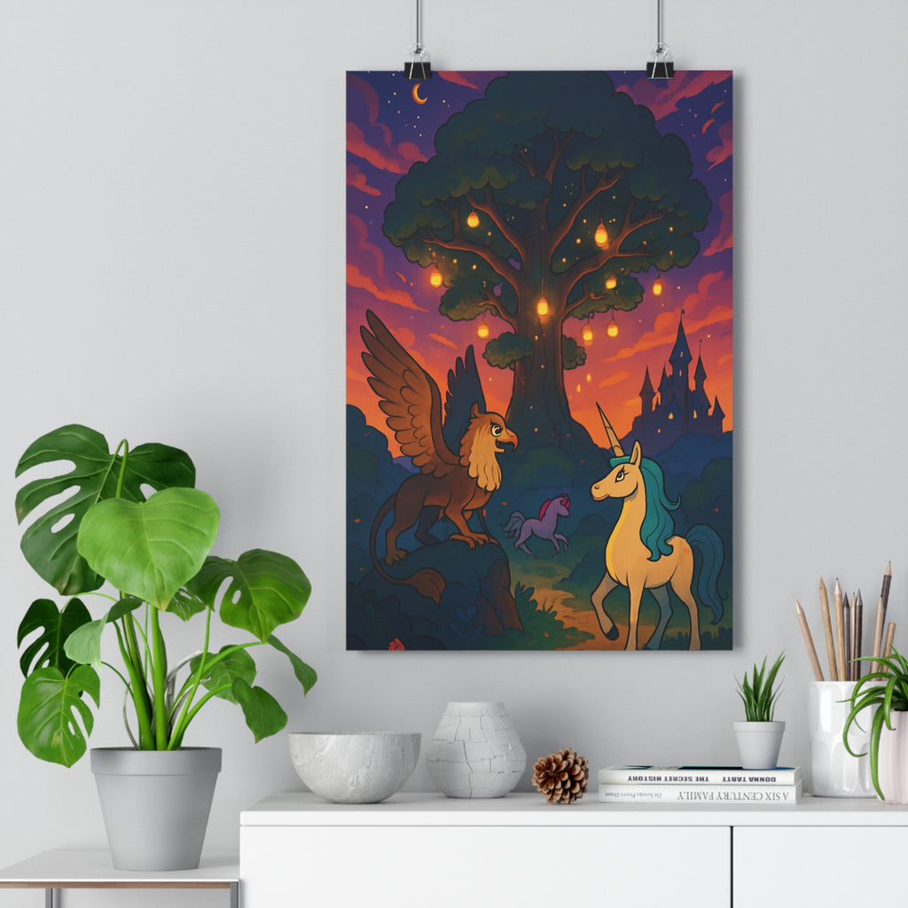 Poster décoratif féerique lumineux rose violet doré enfant chambre rêve mystique magique fantastique unique