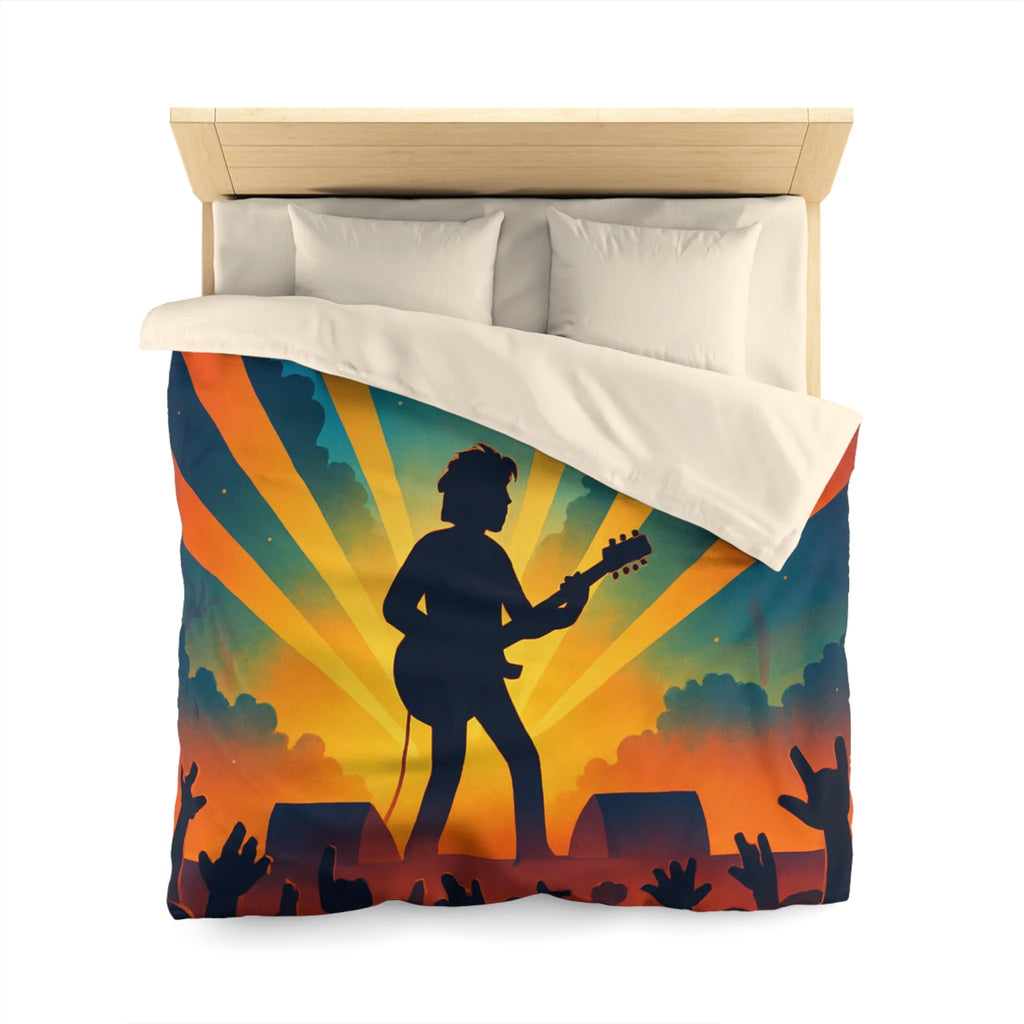Housse de couette concert rock silhouette guitare ambiance nocturne festival forêt étoiles