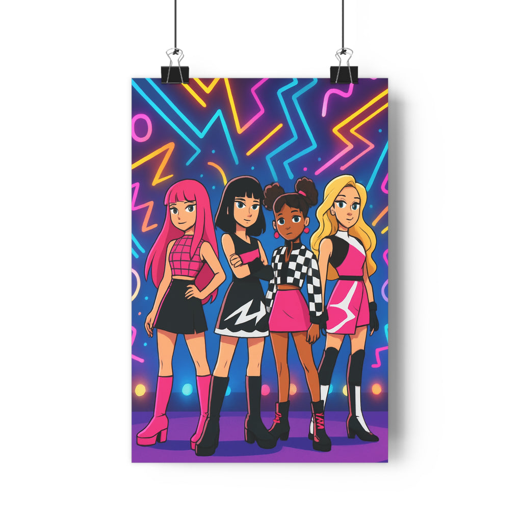 Poster décoratif moderne animé arcenciel néon dynamique chambre salon bureau femmes stylisé 30x46 qualité