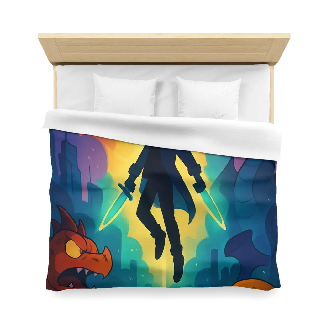Housse de couette colorée avec créatures fantastiques, ambiance magique et design audacieux