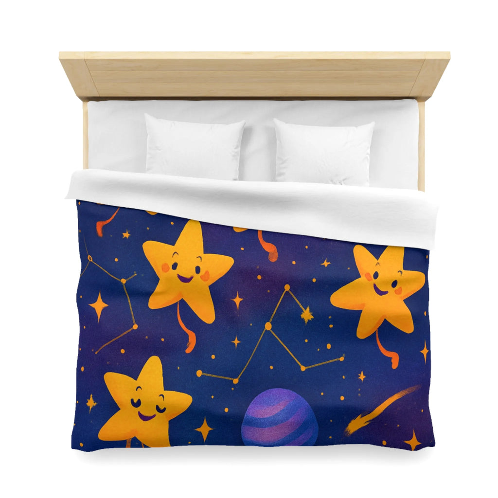 Housse de couette avec étoiles souriantes et planètes cartoon pour chambre d'enfant