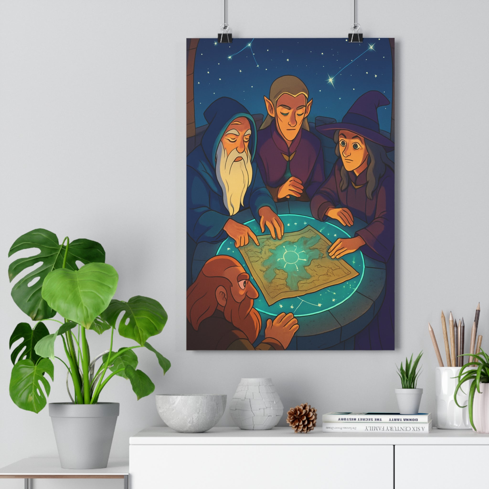 Poster décoratif fantasy mystérieux bleu violet salon chambre aventure ambiance conseil format 30x46 cm