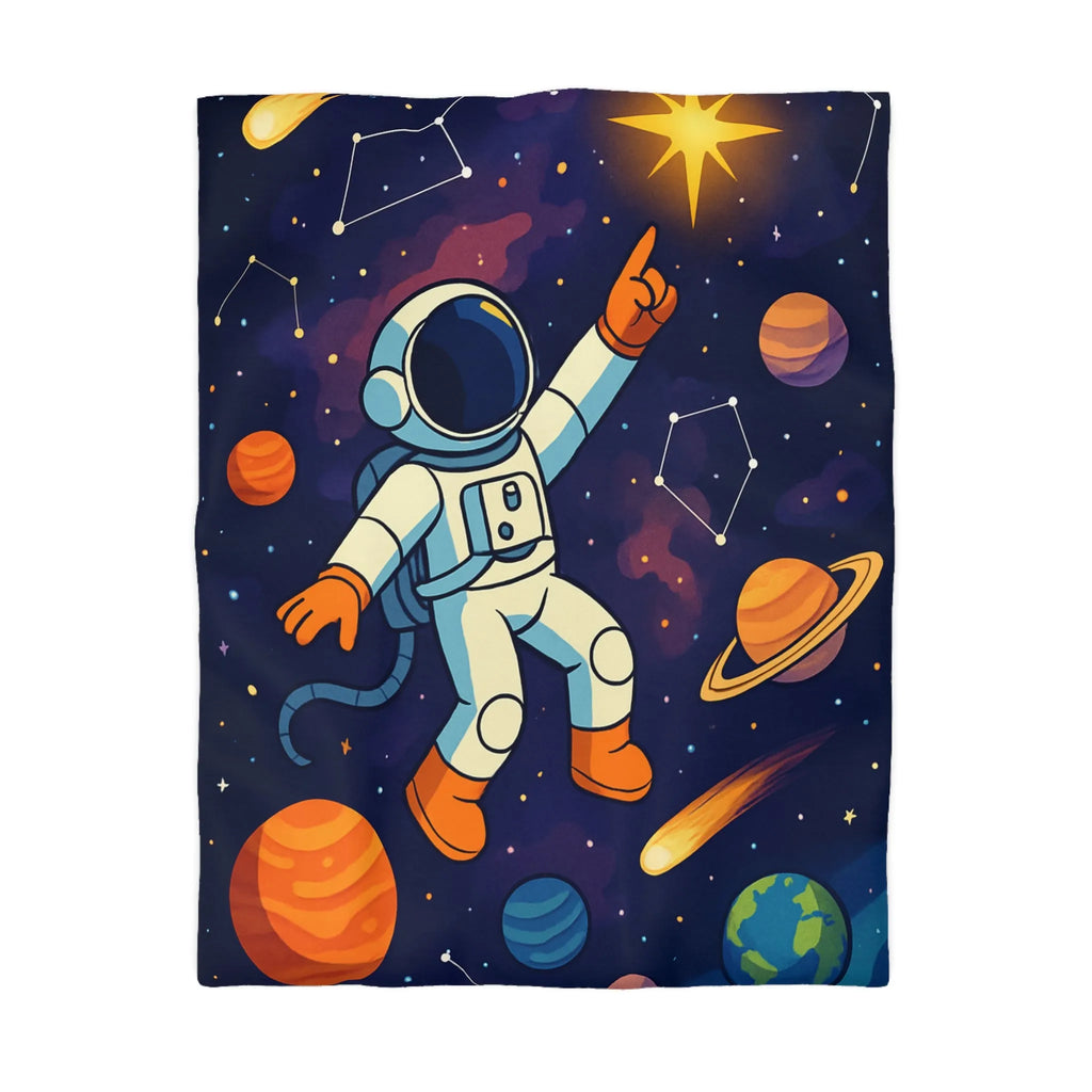 Housse de Couette Astronaute Enfantine avec Étoiles, Planètes et Constellations Colorées pour Chambre