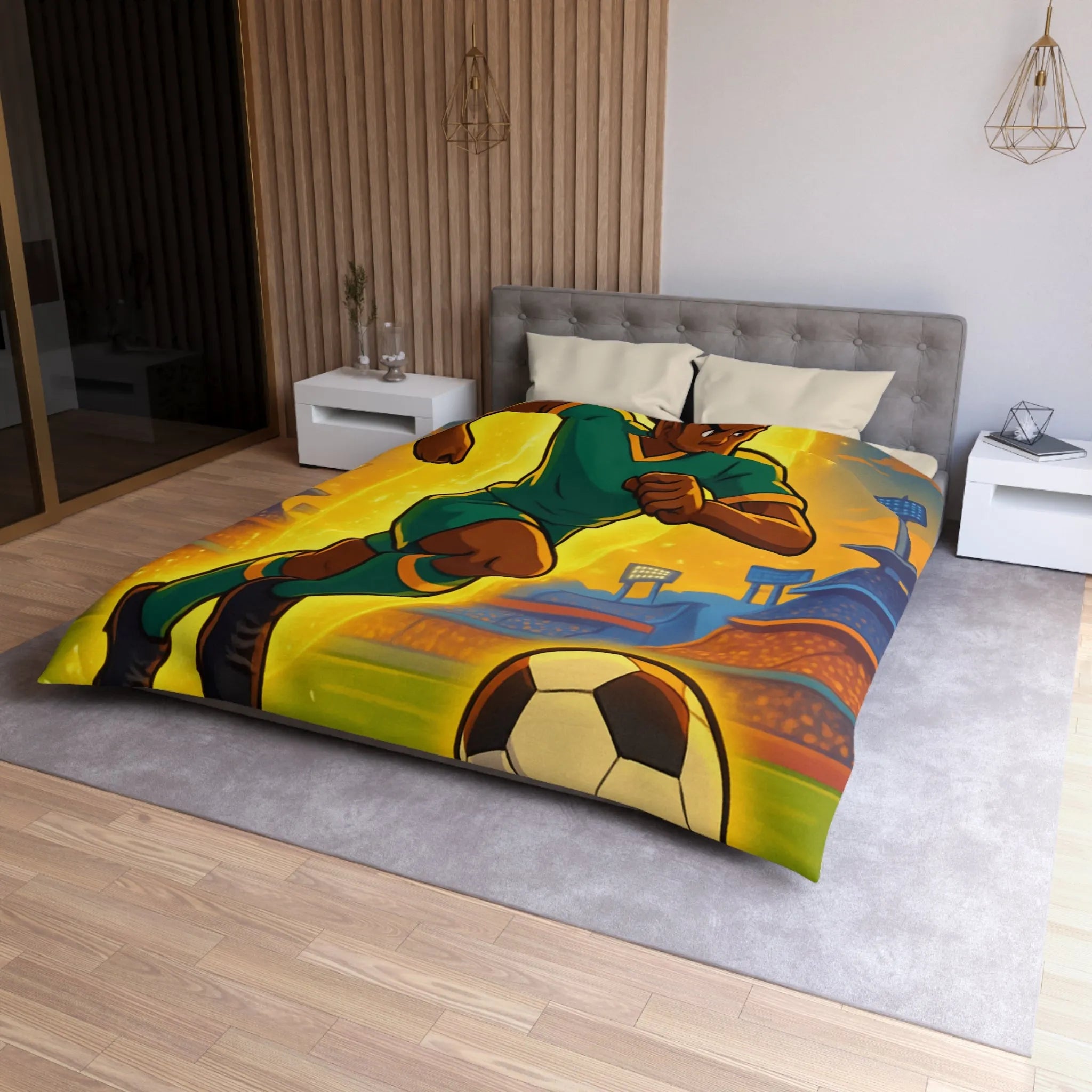 Housse de Couette Inspirée Footballeur Dessin Animé Dynamique pour Chambre de Supporter Passionné