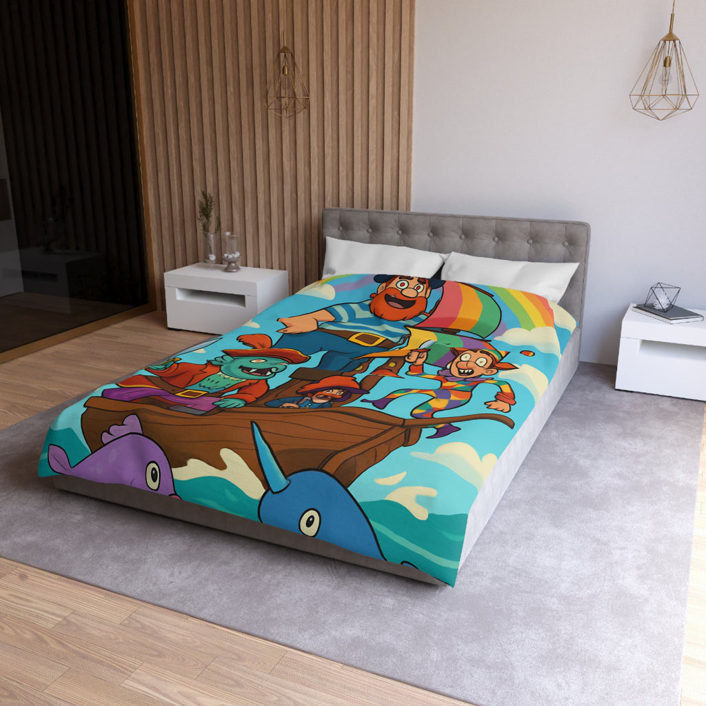 Housse de couette pirate joyeux arc-en-ciel colorée avec bateau pour enfant chambre