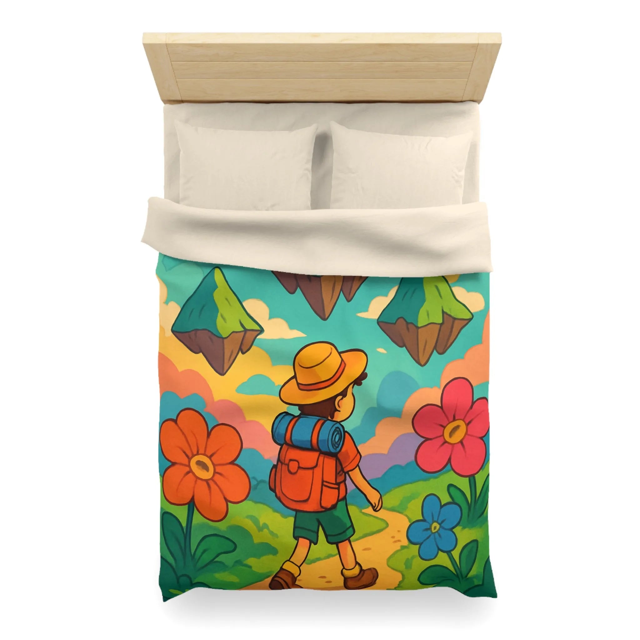 Enchanted Forest Adventure with Cute Clouds: Kid's Dreamland Bedding Set Design