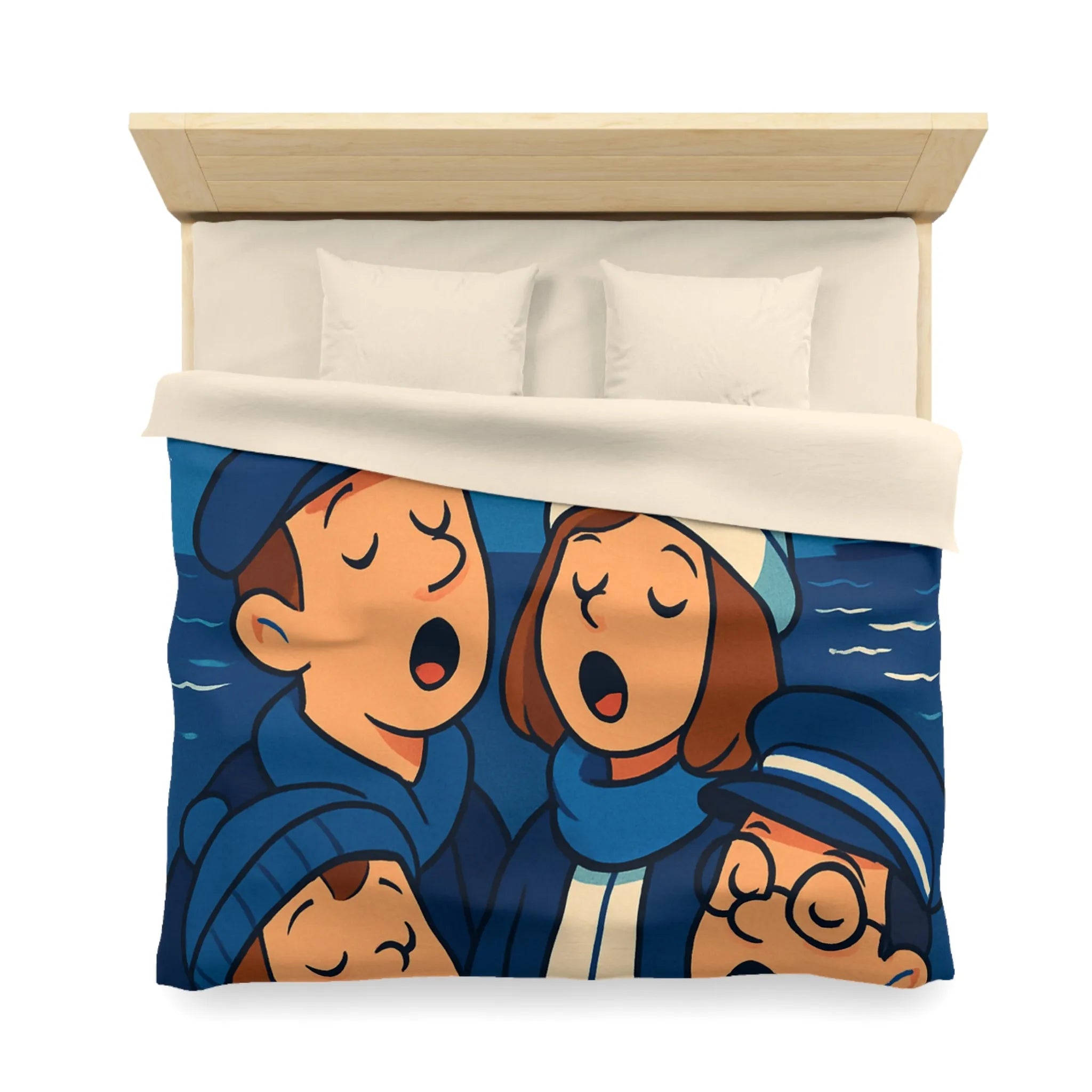 Housse de couette avec illustration nautique vintage de chanteurs sous un ciel étoilé