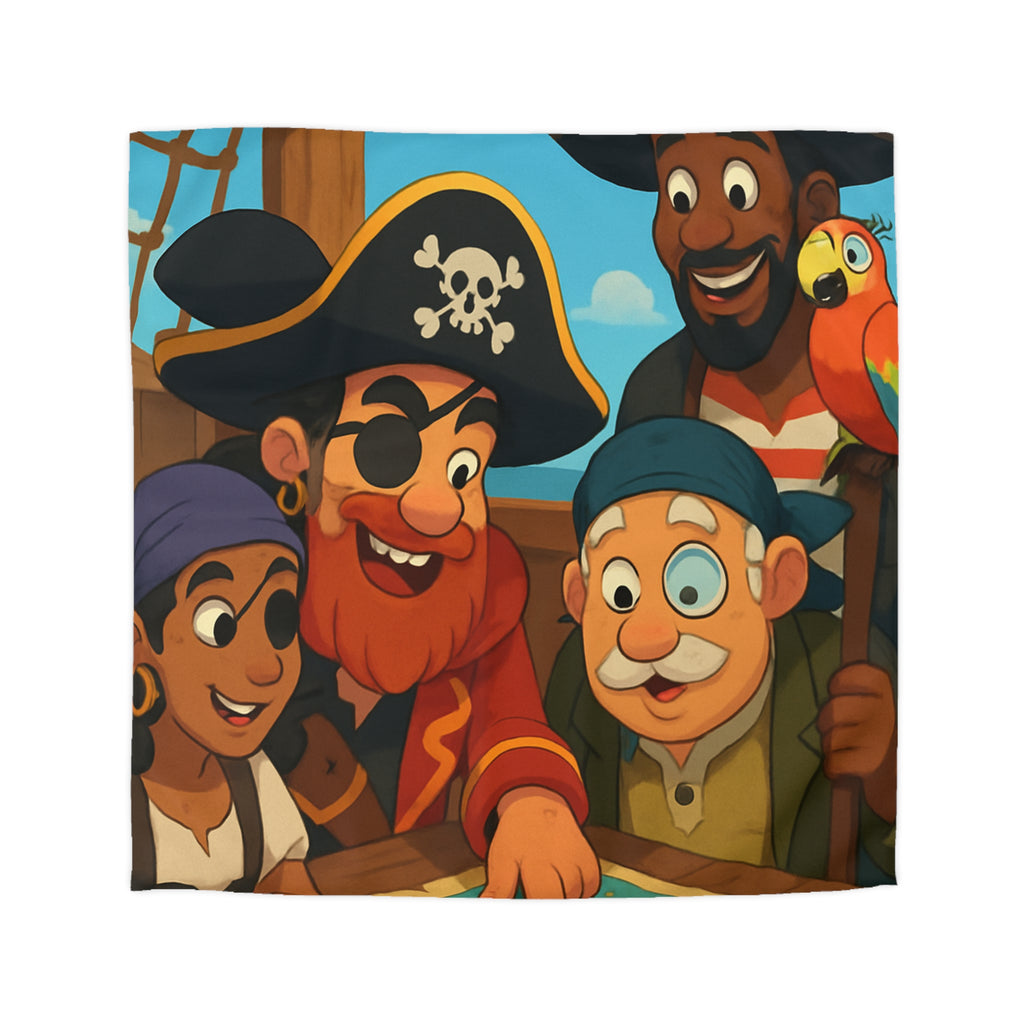Housse de couette pirate colorée avec carte au trésor et équipage amical joyeux