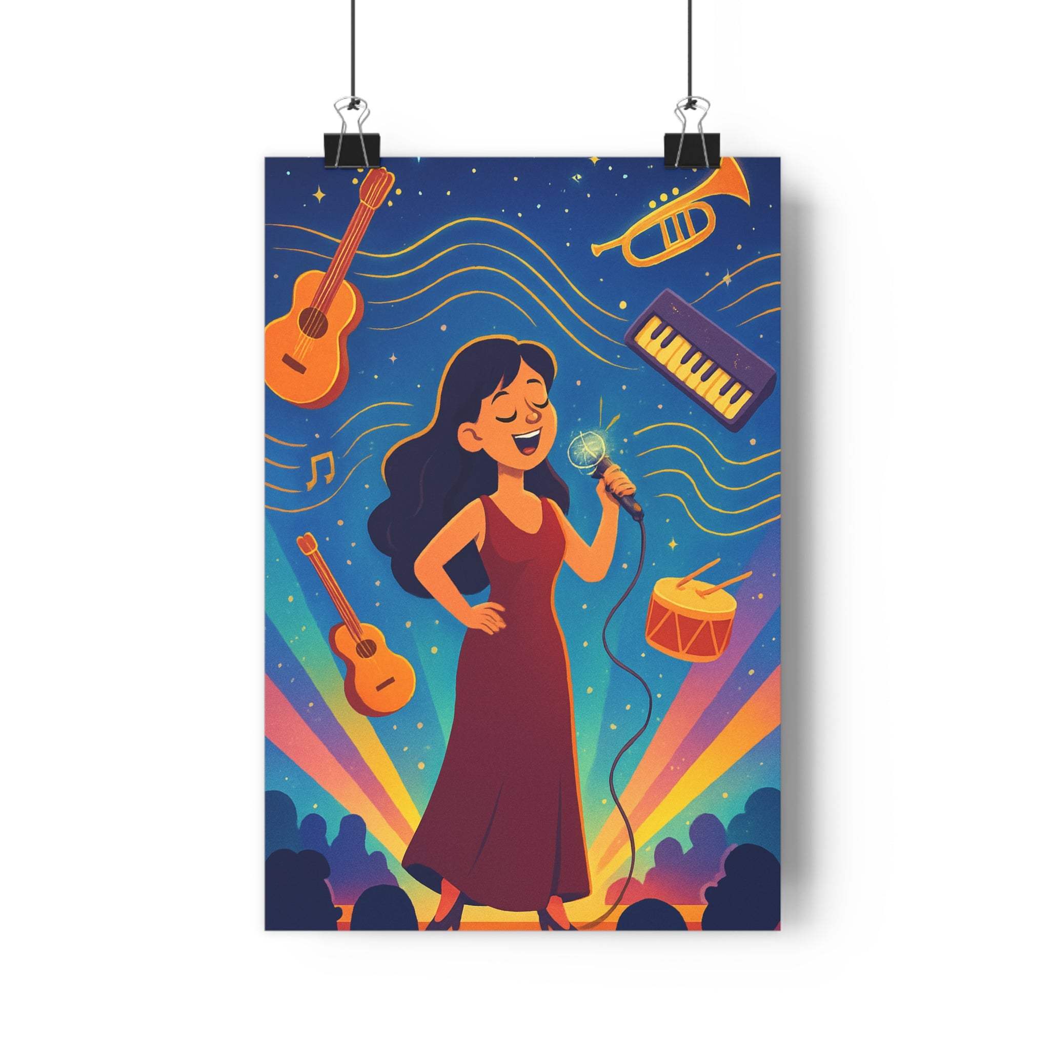 Poster décoratif magie musicale coloré animé ambiance féerique chambre enfant moderne dynamique lumineux 30x46