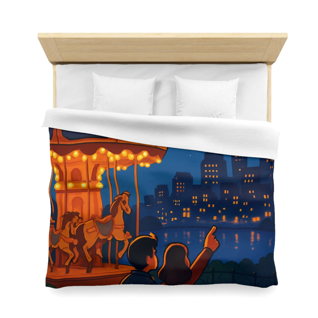Housse de couette céleste avec carrousel lumineux et paysage urbain étoilé