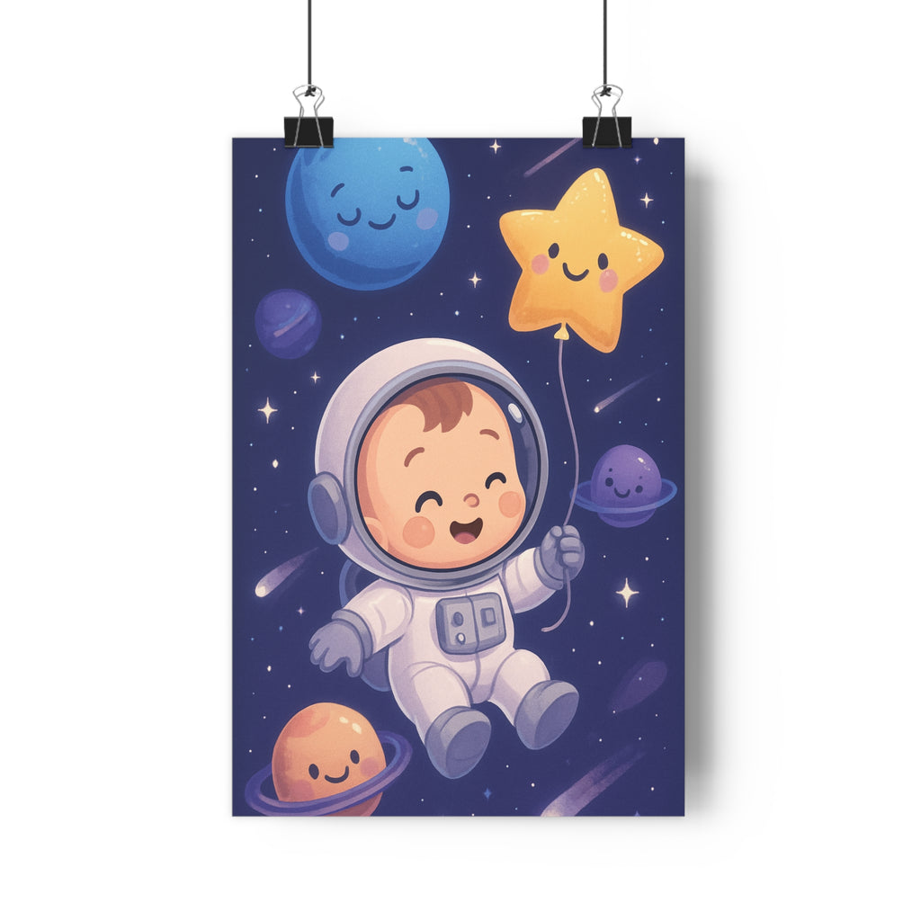 Poster décoratif bébé astronaute galaxie magique adorable enfant chambre joyeux étoile planète ambiance douce