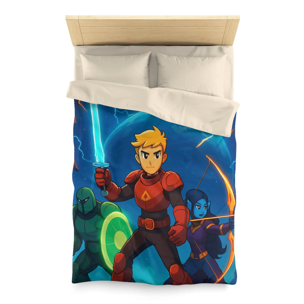 Housse de couette épique aventure galactique pour enfants avec héros et guerriers colorés