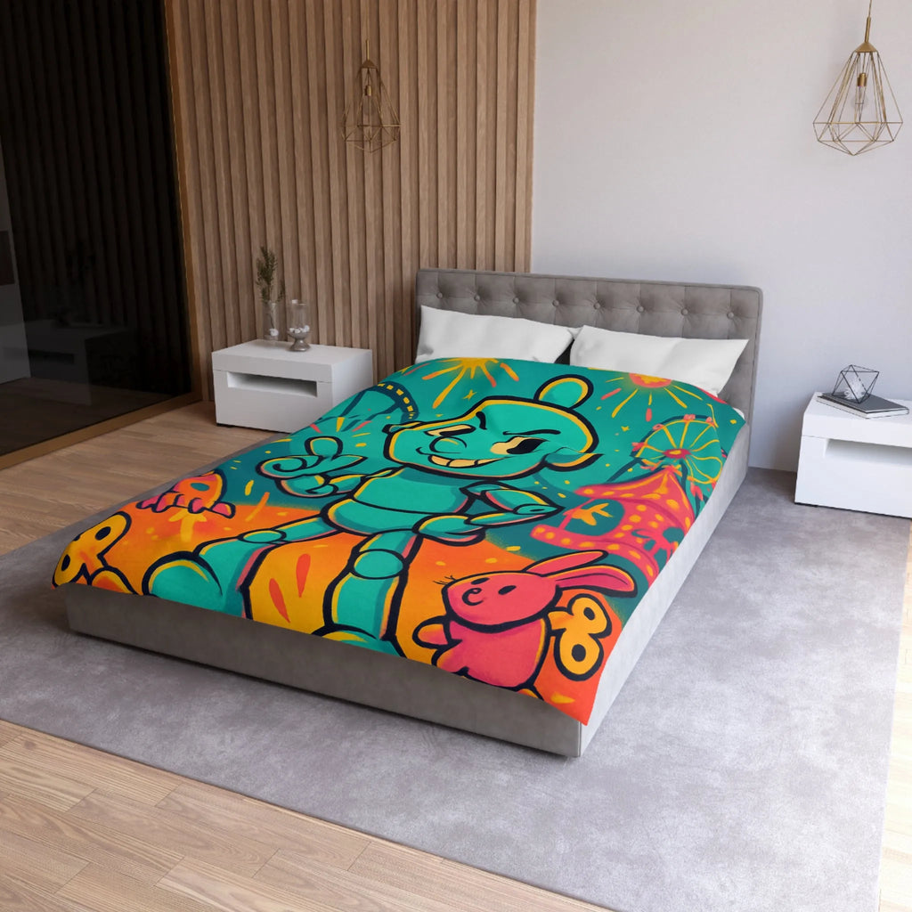 Housse de Couette Ludique avec Robot Jouet et Feux d’Artifice Multicolores pour Enfants