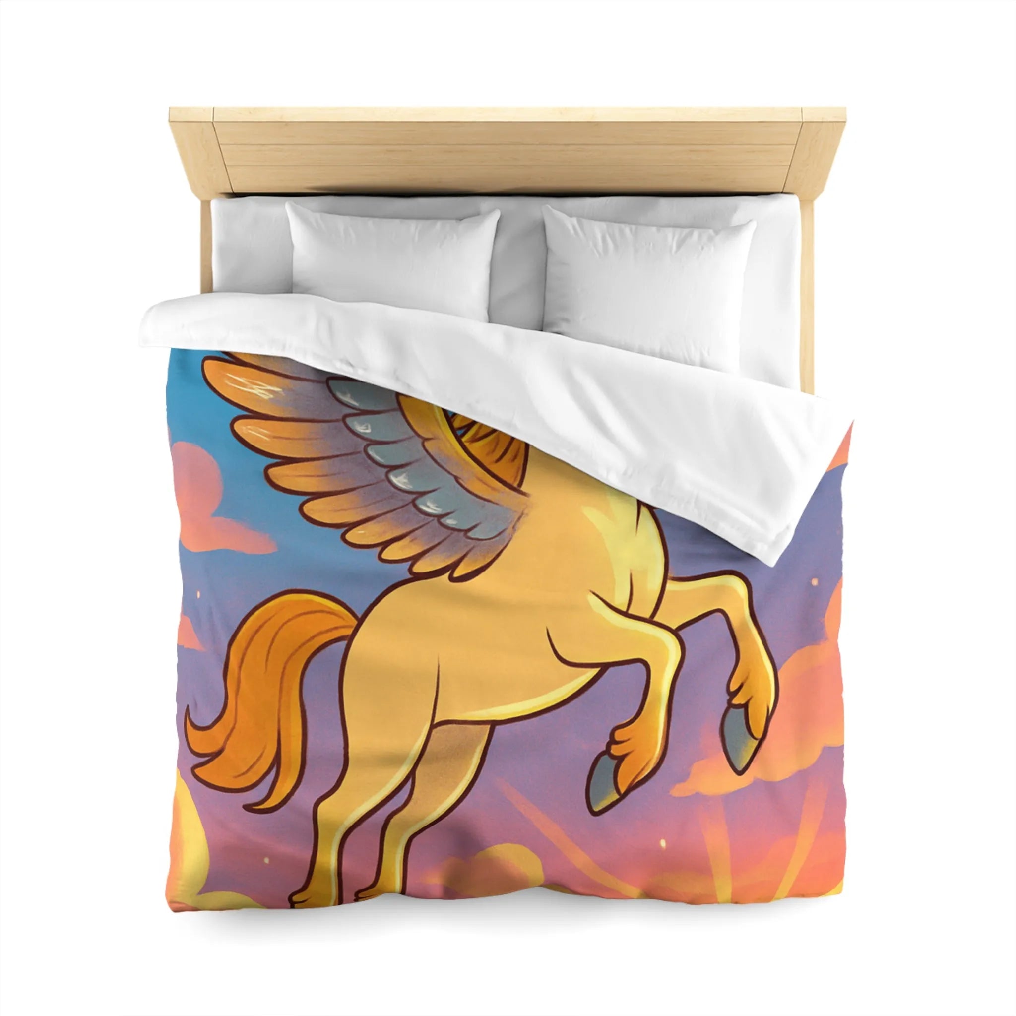 Housse de Couette Enfantin : Pégase Ailé Volant au Crépuscule dans le Ciel