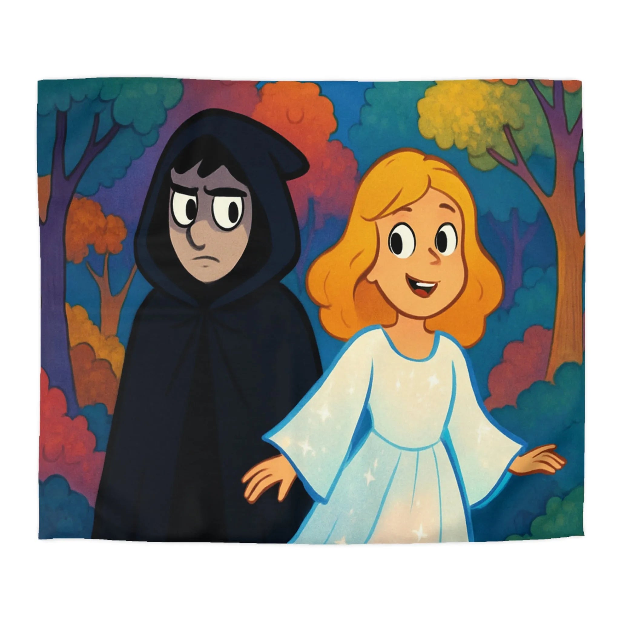 Housse de Couette Enchantée Forêt et Étoiles Enfantines avec Personnages Mystérieux