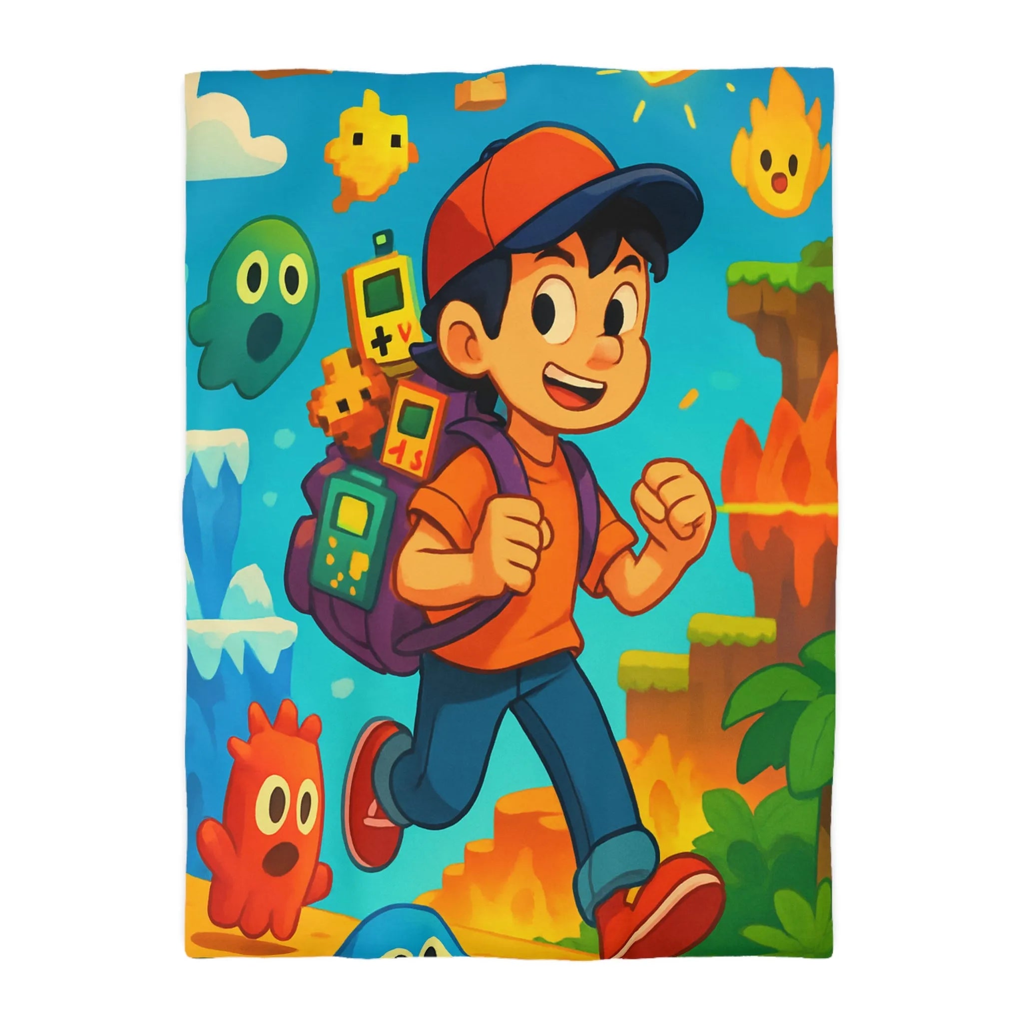 Housse de couette enfant joyeuse au design rétro jeu vidéo couleurs vives