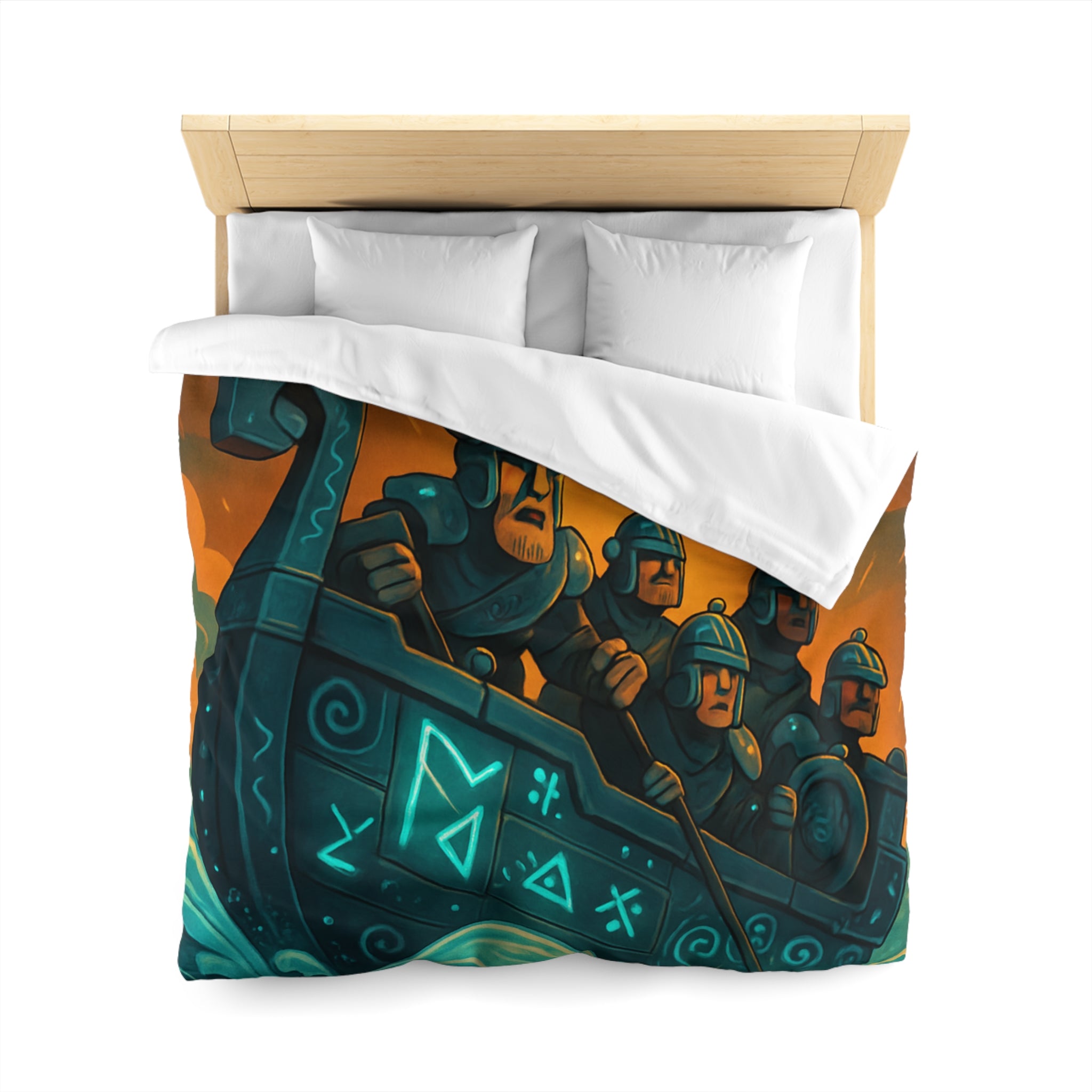 Housse de Couette Motif Vikings en Bateau sous Orage Céleste Féroce et Saisissant