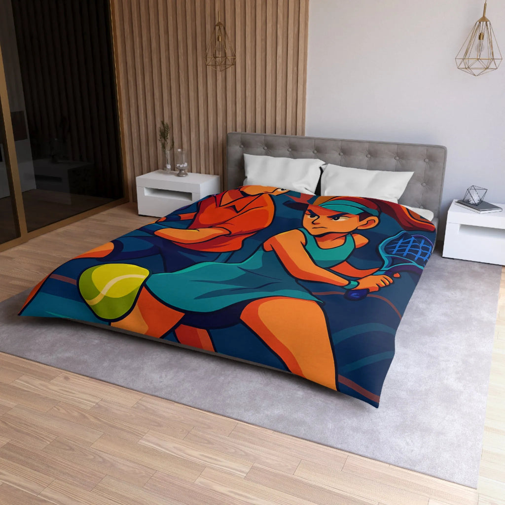 Housse de couette dynamique avec joueurs de tennis en style vectoriel coloré et moderne