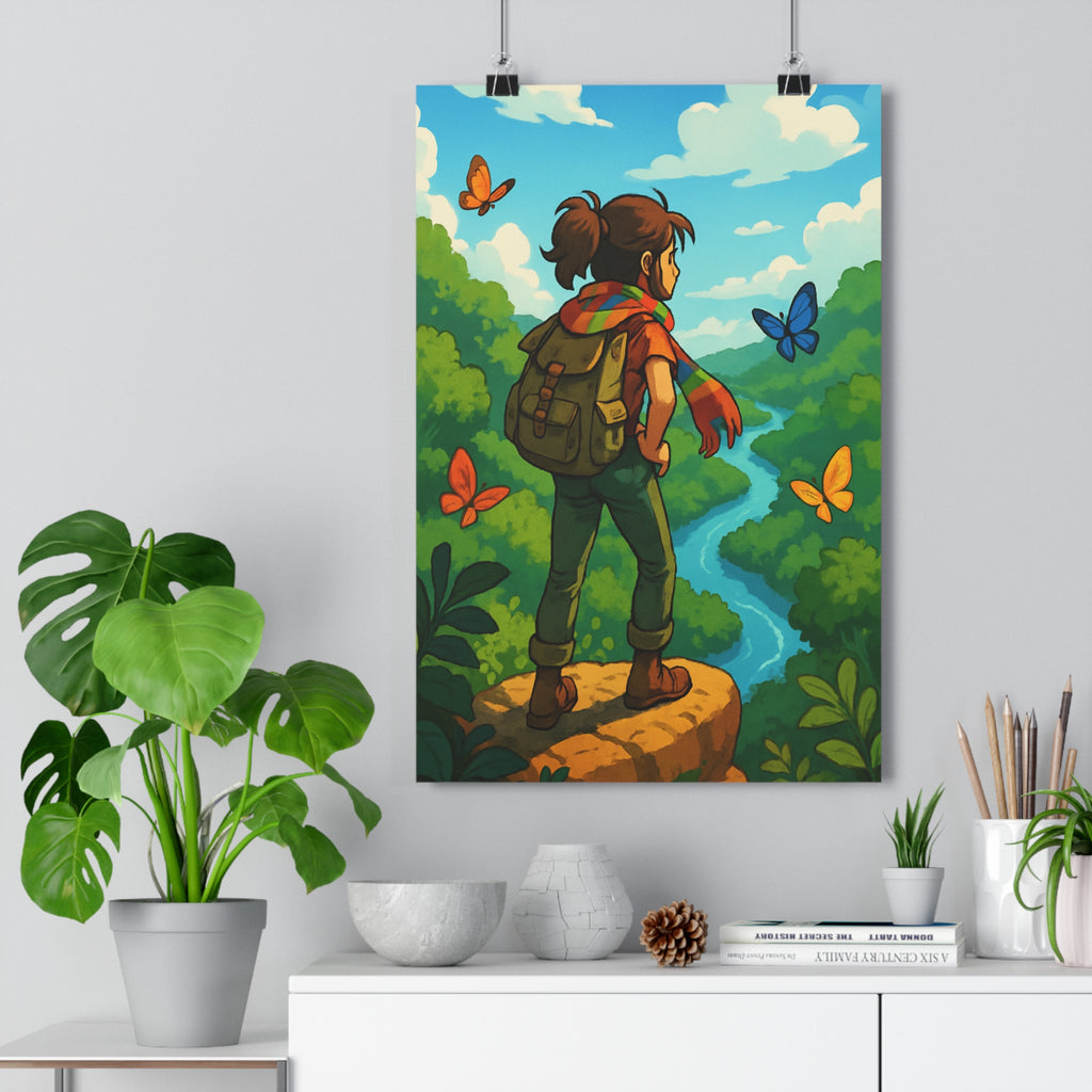 Poster décoratif illustratif vert pastel aventure salon chambre apaisant nature art qualité inspiration qualité