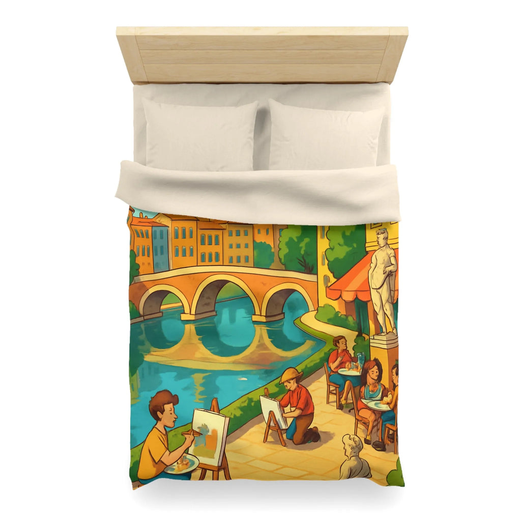 Housse de couette inspirée de ville artistique avec pont et cathédrale colorée