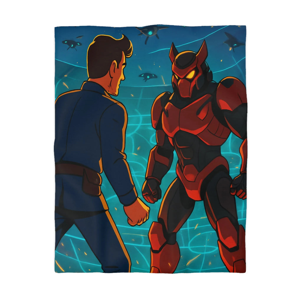 Housse de Couette avec Design Futuriste de Robot et Personnage en Armure Rouge