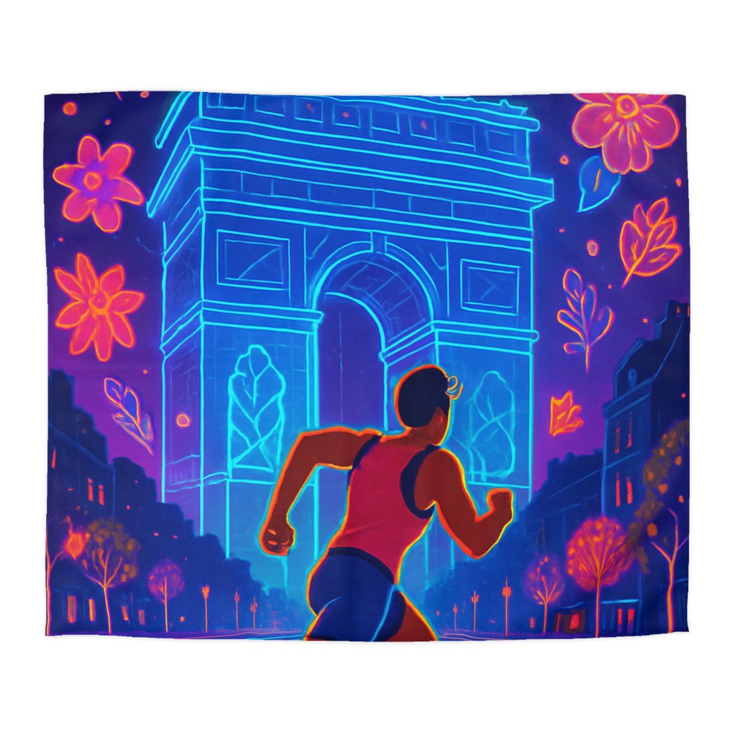 Housse de Couette Vibrante : Coureur Devant Monuments et Fleurs Scintillantes de Paris