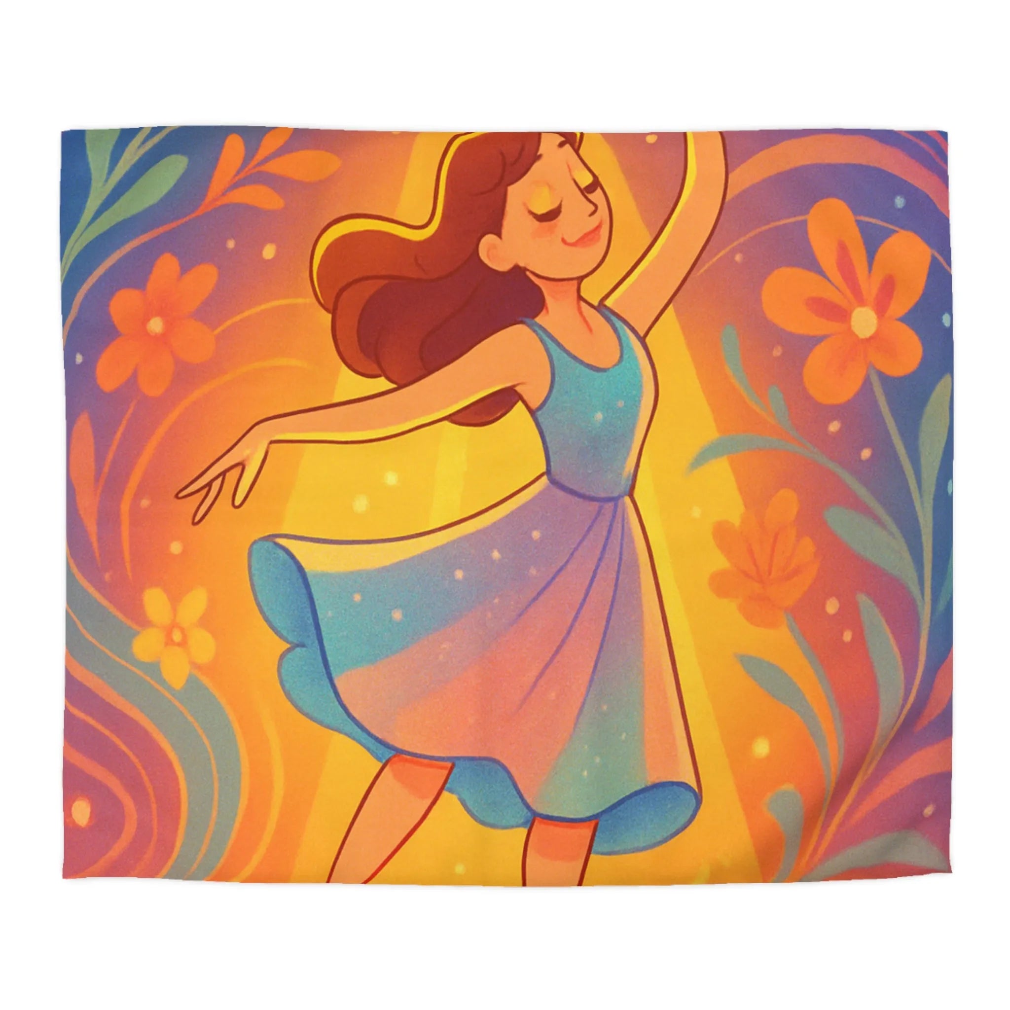 Housse de couette danseuse élégante aux couleurs vives et fleurs lumineuses captivantes